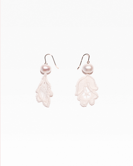 Bud and leaf earrings with freshwater pearls