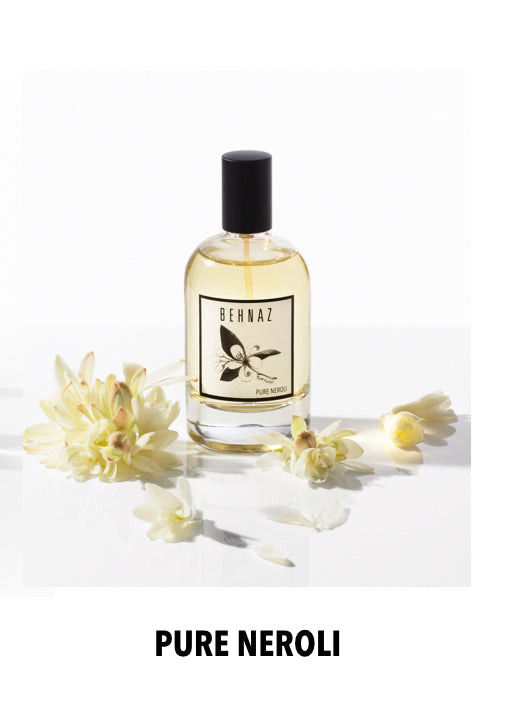 Natural perfume. Behnaz pure Neroli. Neroli perfume. Water-based perfume. Single note perfume. 